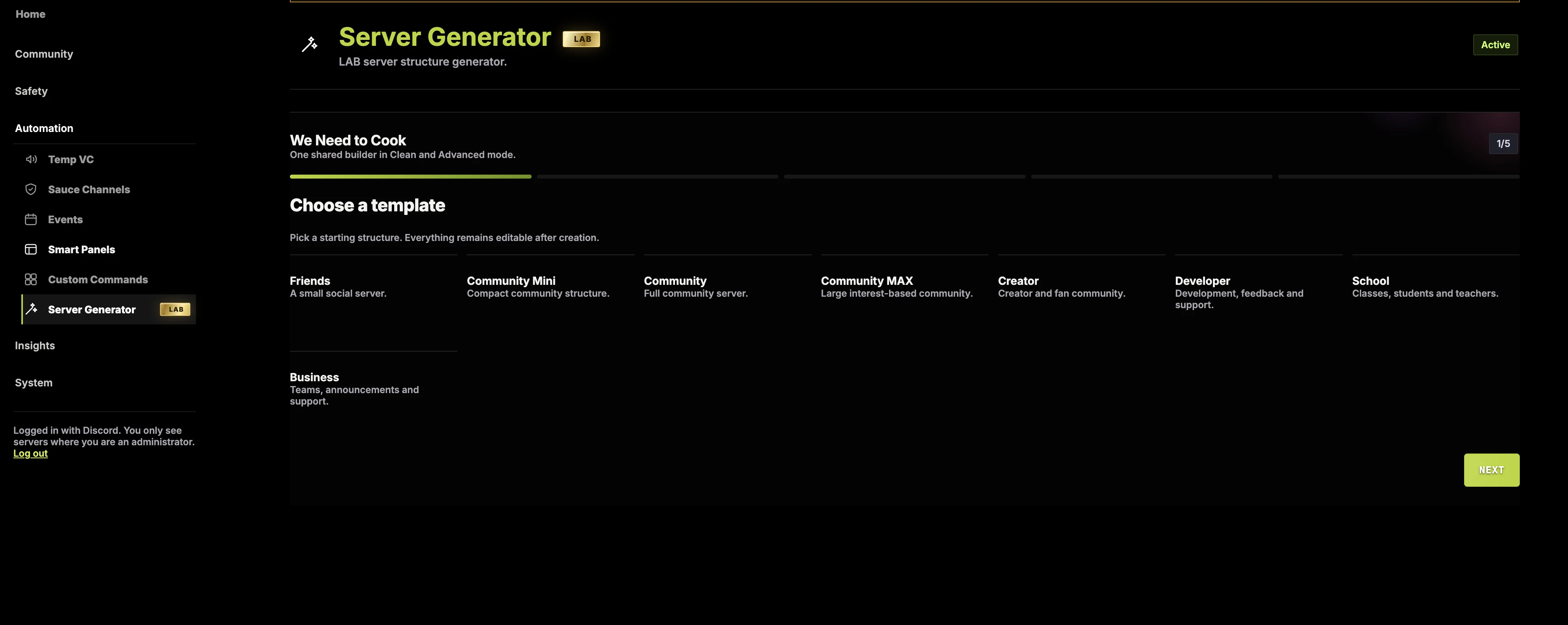 Server Generator / Screen 1